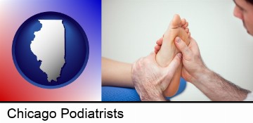 a podiatrist practicing reflexology on a human foot in Chicago, IL