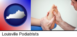 a podiatrist practicing reflexology on a human foot in Louisville, KY