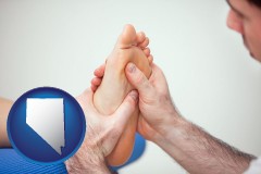 nevada map icon and a podiatrist practicing reflexology on a human foot